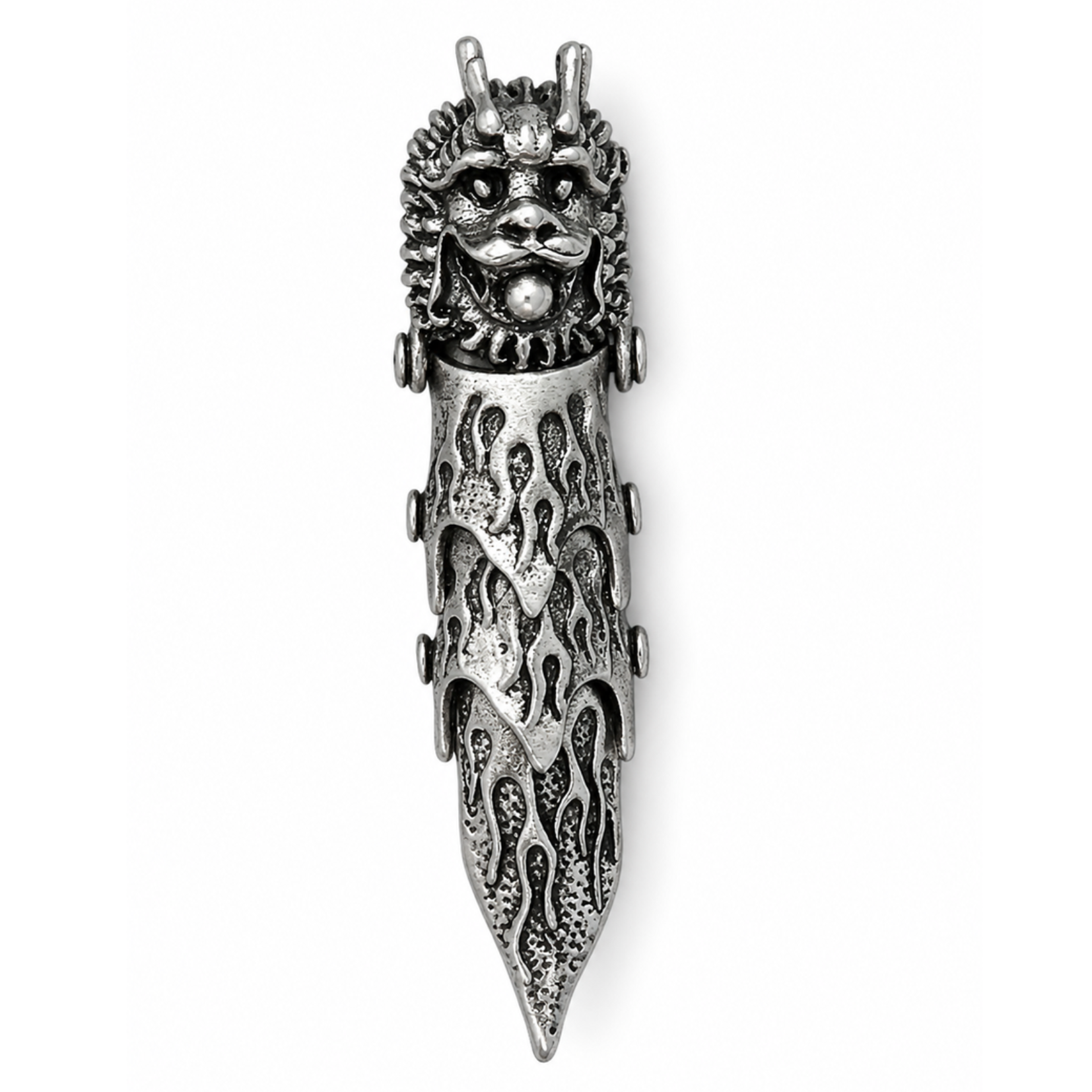 gothic demon head knuckle ring with flame design