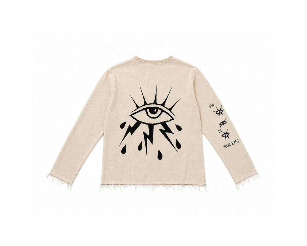 14 SINS™ Raw Edge Long Sleeve Tee – Sand