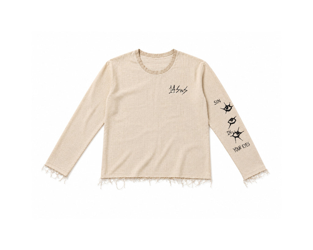14 SINS™ Raw Edge Long Sleeve Tee – Sand