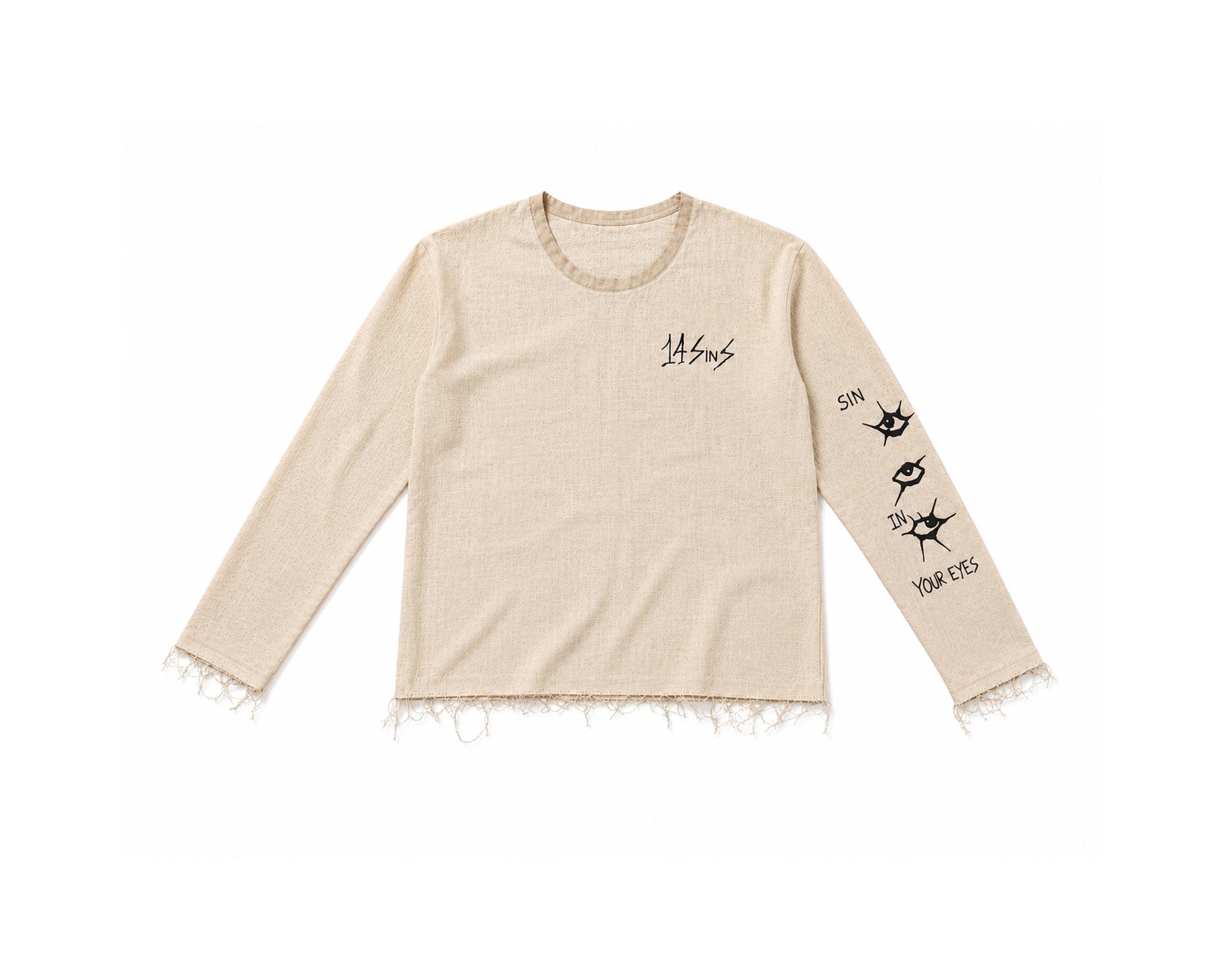 14 SINS™ Raw Edge Long Sleeve Tee – Sand