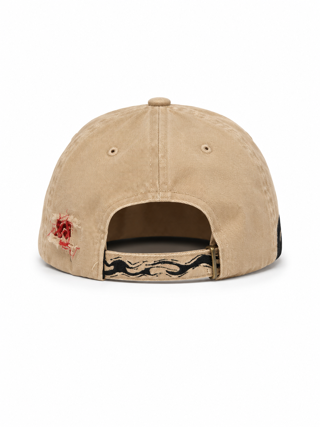 14 SINS Distressed Graphic Wave Embroidery Strapback Cap - Tan/Black