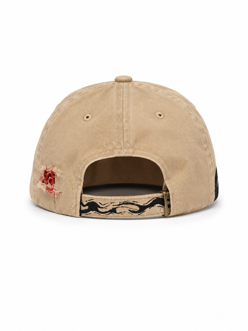 14 SINS Distressed Graphic Wave Embroidery Strapback Cap - Tan/Black